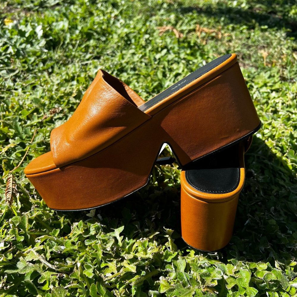 Zara Platform Leather Camel Sandal Size 9